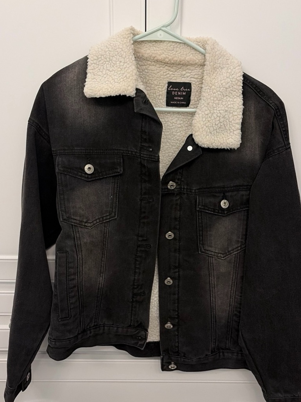 Love Tree Black Denim Jacket with Cream Sherpa